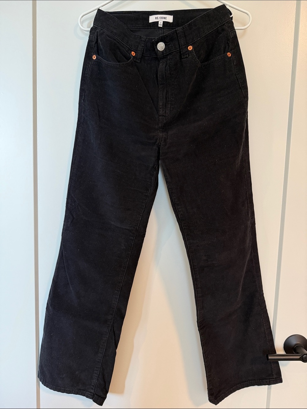 Re/Done Black Corduroy High-Rise Jeans with Copper Rivets